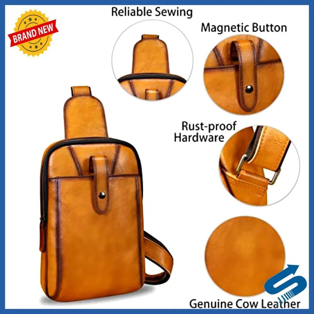 Genuine Leather Sling Backpack Crossbody Bag Shoulder Bag Medium